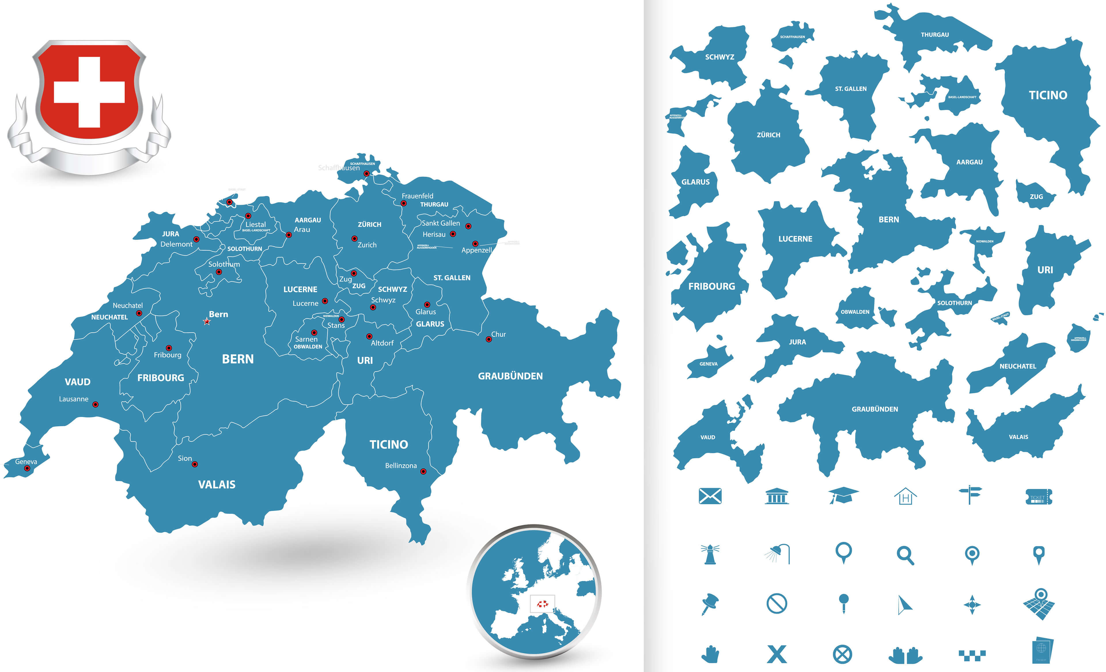 Map of Switzerland with Regions